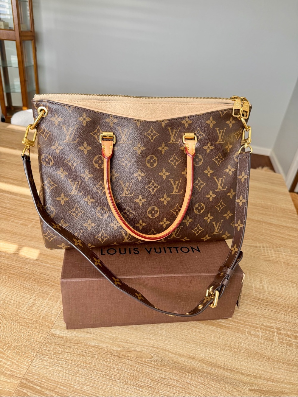 Louis Vuitton Pallas Tote Monogram Canvas Brown Tote with Adjustable Strap